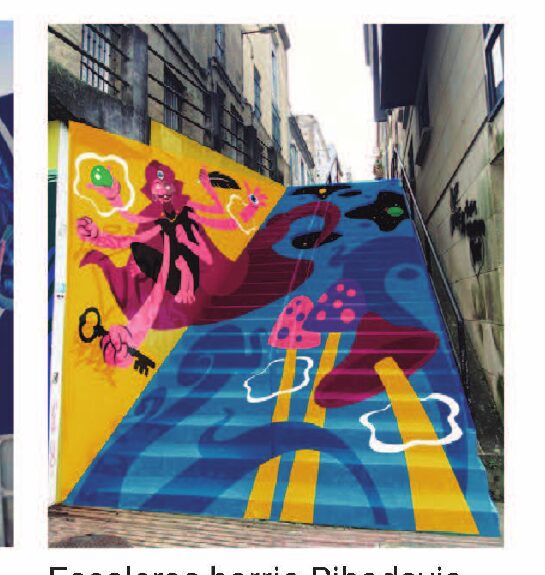 Mural en las escaleras del barrio de Ribadavia